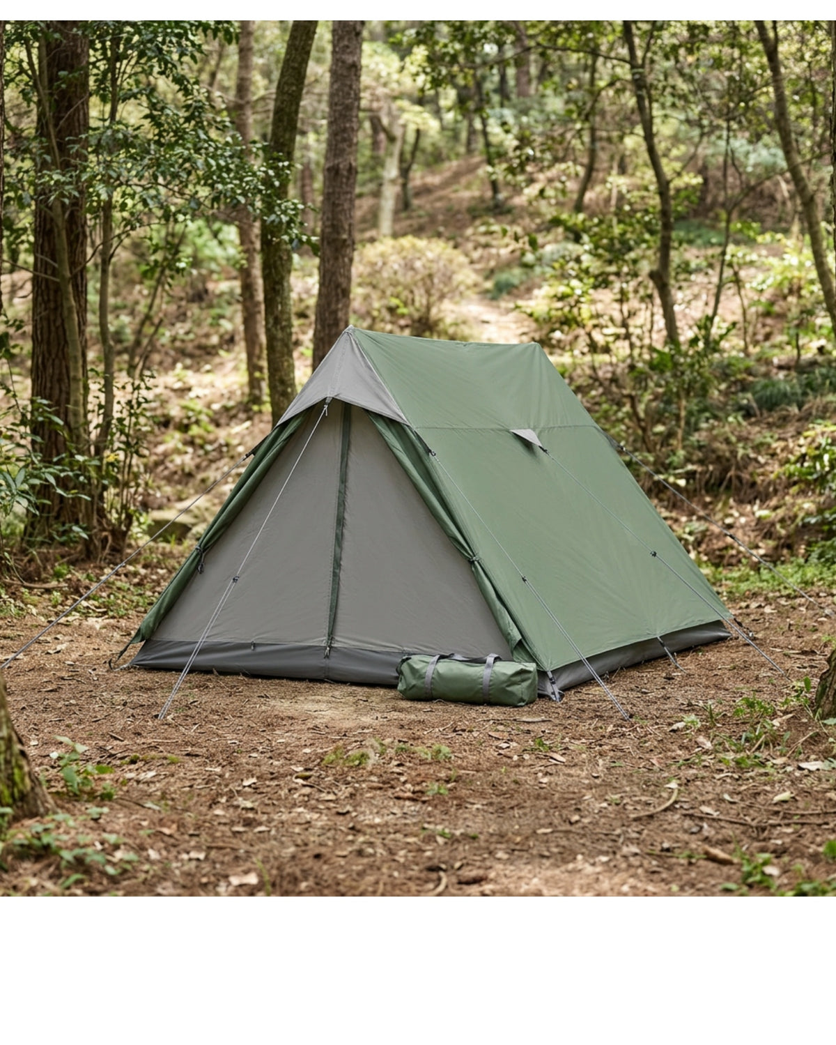 Xzva Pineward A-Frame Tent 2 Person Moss Gray - Lifestyle view